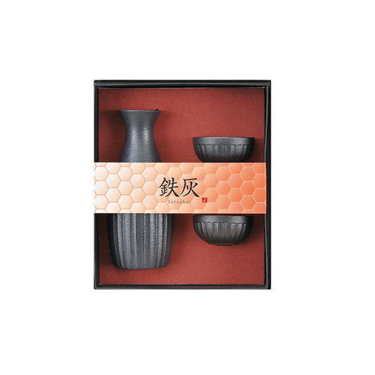 Ceramic sake cup, iron ash, 3-piece set (in gift box)